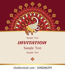 Wedding invitation or card with abstract background. Islam, Arabic, Indian, decoration with peacock.
