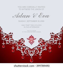 Wedding invitation or card with abstract background. Islam, Arabic, Indian, Turkish, Ottoman, Pakistan motifs.