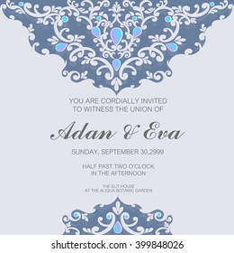 Wedding invitation or card with abstract background. Islam, Arabic, Indian, Turkish, Ottoman, Pakistan motifs.