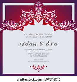 Wedding invitation or card with abstract background. Islam, Arabic, Indian, Turkish, Ottoman, Pakistan motifs.