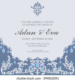 Wedding invitation or card with abstract background. Islam, Arabic, Indian, Turkish, Ottoman, Pakistan motifs.