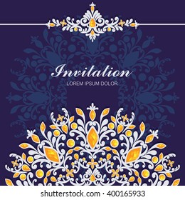 Wedding invitation or card with abstract background. Islam, Arabic, Indian.