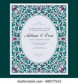Wedding invitation or card with abstract background. Islam, Arabic, Indian.