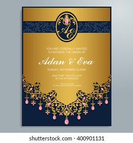 Wedding invitation or card with abstract background. Islam, Arabic, Indian.