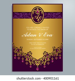Wedding invitation or card with abstract background. Islam, Arabic, Indian.