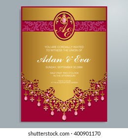 Wedding invitation or card with abstract background. Islam, Arabic, Indian.