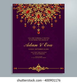 Wedding invitation or card with abstract background. Islam, Arabic, Indian.