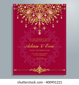 Wedding invitation or card with abstract background. Islam, Arabic, Indian.