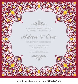 Wedding invitation or card with abstract background. Islam, Arabic, Indian.