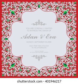 Wedding invitation or card with abstract background. Islam, Arabic, Indian.