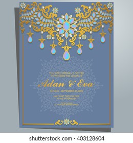 Wedding invitation or card with abstract background. Islam, Arabic, Indian.