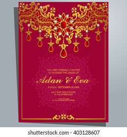 Wedding invitation or card with abstract background. Islam, Arabic, Indian.