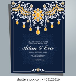 Wedding invitation or card with abstract background. Islam, Arabic, Indian.