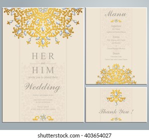 Wedding invitation or card with abstract background. Islam, Arabic, Indian.
