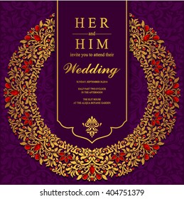 Wedding invitation or card with abstract background. Islam, Arabic, Indian, Dubai.