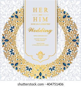 Wedding invitation or card with abstract background. Islam, Arabic, Indian, Dubai.
