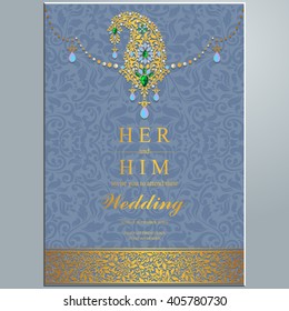 Wedding invitation or card with abstract background. Islam, Arabic, Indian, Dubai.
