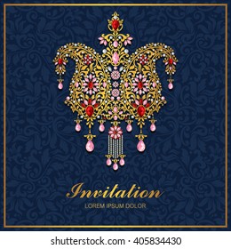 Wedding invitation or card with abstract background. Islam, Arabic, Indian, Dubai.