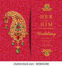 Wedding invitation or card with abstract background. Islam, Arabic, Indian, Dubai.