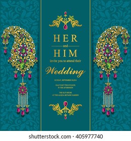 Wedding invitation or card with abstract background. Islam, Arabic, Indian, Dubai.