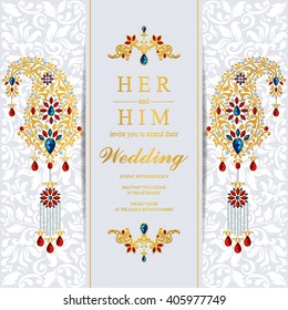 Wedding invitation or card with abstract background. Islam, Arabic, Indian, Dubai.