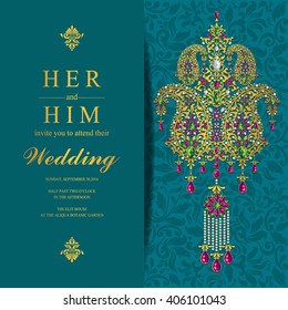 Wedding invitation or card with abstract background. Islam, Arabic, Indian, Dubai.