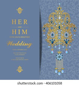 Wedding invitation or card with abstract background. Islam, Arabic, Indian, Dubai.