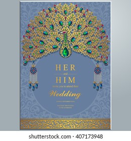 Wedding invitation or card with abstract background. Islam, Arabic, Indian, Dubai.
