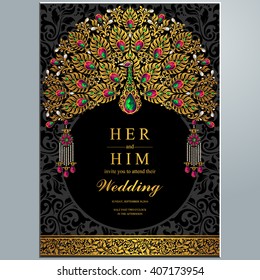 Wedding invitation or card with abstract background. Islam, Arabic, Indian, Dubai.