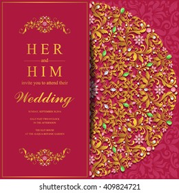 Wedding invitation or card with abstract background. Islam, Arabic, Indian, Dubai.