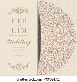 Wedding invitation or card with abstract background. Islam, Arabic, Indian, Dubai.