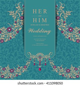 Wedding invitation or card with abstract background. Islam, Arabic, Indian, Dubai.
