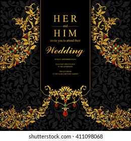 Wedding invitation or card with abstract background. Islam, Arabic, Indian, Dubai.