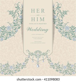 Wedding invitation or card with abstract background. Islam, Arabic, Indian, Dubai.