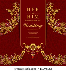Wedding invitation or card with abstract background. Islam, Arabic, Indian, Dubai.