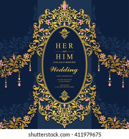Wedding invitation or card with abstract background. Islam, Arabic, Indian, Dubai.