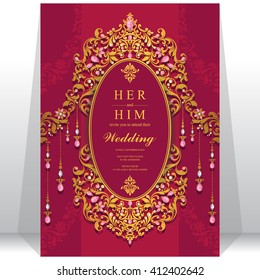 Wedding invitation or card with abstract background. Islam, Arabic, Indian, Dubai.