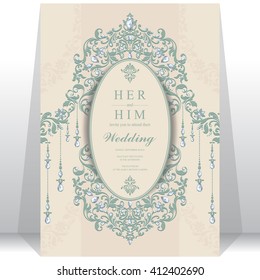Wedding invitation or card with abstract background. Islam, Arabic, Indian, Dubai.