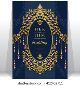 Wedding invitation or card with abstract background. Islam, Arabic, Indian, Dubai.