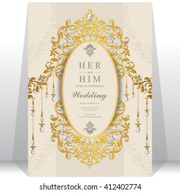 Wedding invitation or card with abstract background. Islam, Arabic, Indian, Dubai.