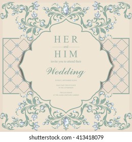 Wedding invitation or card with abstract background. Islam, Arabic, Indian, Dubai.