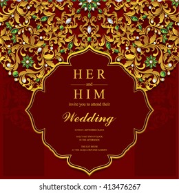 Wedding invitation or card with abstract background. Islam, Arabic, Indian, Dubai.