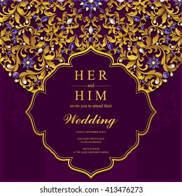 Wedding invitation or card with abstract background. Islam, Arabic, Indian, Dubai.