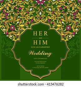 Wedding invitation or card with abstract background. Islam, Arabic, Indian, Dubai.