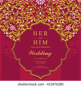 Wedding invitation or card with abstract background. Islam, Arabic, Indian, Dubai.