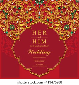 Invitación de boda o tarjeta con fondo abstracto. Islam, árabe, indio, Dubai.