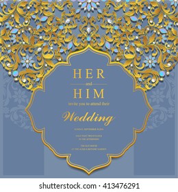 Wedding invitation or card with abstract background. Islam, Arabic, Indian, Dubai.