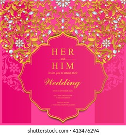 Wedding invitation or card with abstract background. Islam, Arabic, Indian, Dubai.