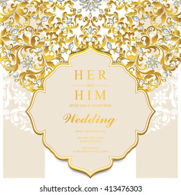 Wedding invitation or card with abstract background. Islam, Arabic, Indian, Dubai.