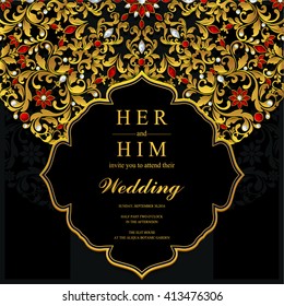 Wedding invitation or card with abstract background. Islam, Arabic, Indian, Dubai.